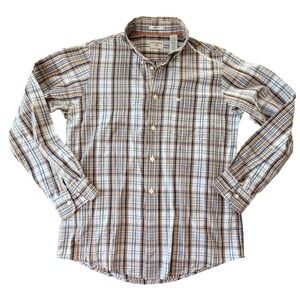 Dockers Classic Fit Plaid Button Shirt Mens S Brown Fall Country Casual Westsern